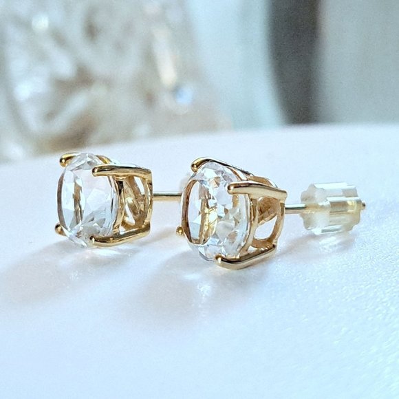 4 Carat t.w. Natural White Sapphire 14Kt Yellow Gold Post Earrings - Picture 6 of 9